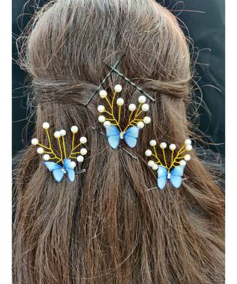 Blue metallic Hair Pins Butterfly 2