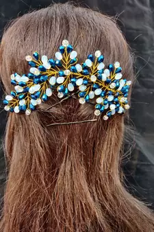 Blue metallic Hair Brooch