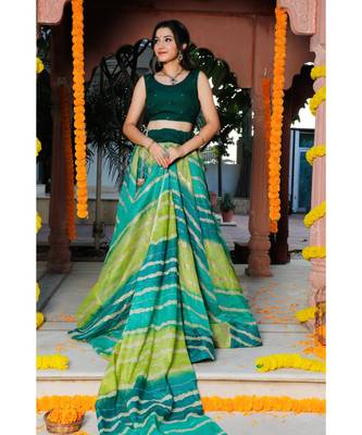 Green Blue Leheriya Lehenga & Dupatta with Unstitched Blouse 1