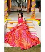 Pink Orange Bandhani Lehenga & Dupatta with Unstitched Blouse