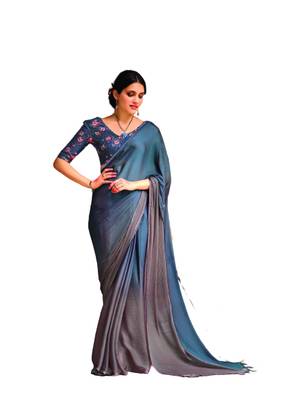 3D Velvet Chiffon Sarees with Stone work on border and Tassel along with Digital printed sequence work Blouse 1