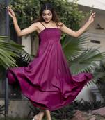 Wine Solid Rayon Flared Western Wear Dresses