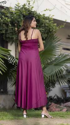 Wine Solid Rayon Flared Western Wear Dresses 2