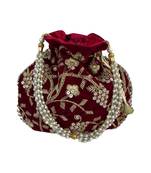 Divashin Velvet Embroidered Potli For Women Wedding, Casual - Maroon