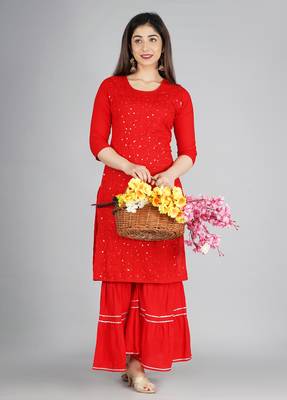 Red embroidered rayon kurtas-and-kurtis 1