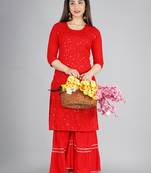 Red embroidered rayon kurtas-and-kurtis