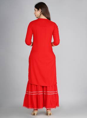 Red embroidered rayon kurtas-and-kurtis 2