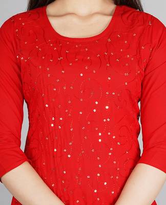 Red embroidered rayon kurtas-and-kurtis 4