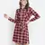 Basic brown check print  tie- knot women dress