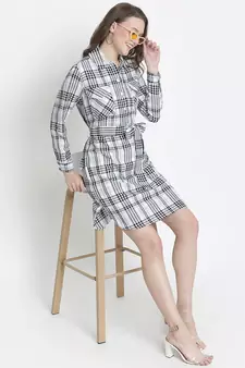 Zang zip check print tie- knot women dress