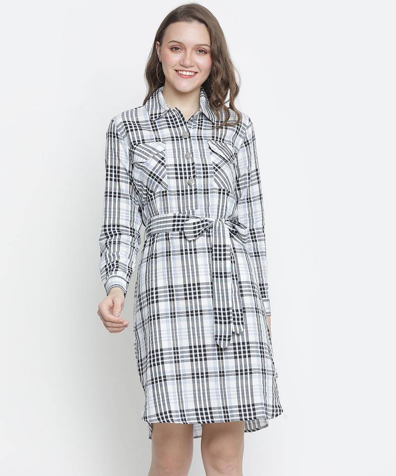 Zang zip check print tie- knot women dress