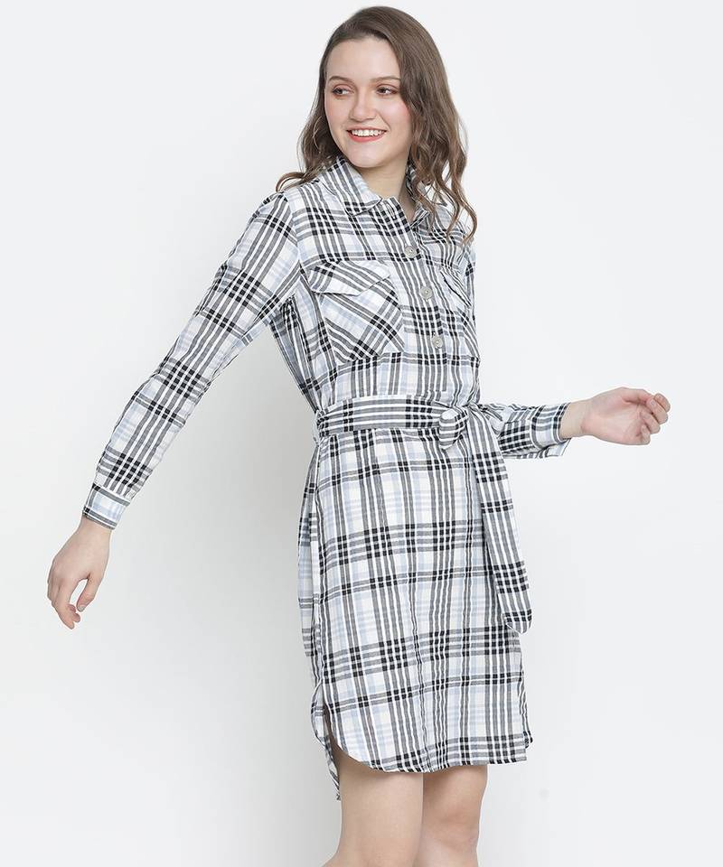 Zang zip check print tie- knot women dress