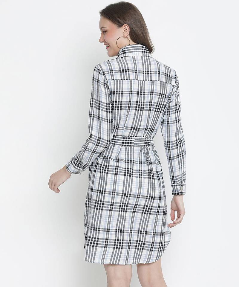 Zang zip check print tie- knot women dress