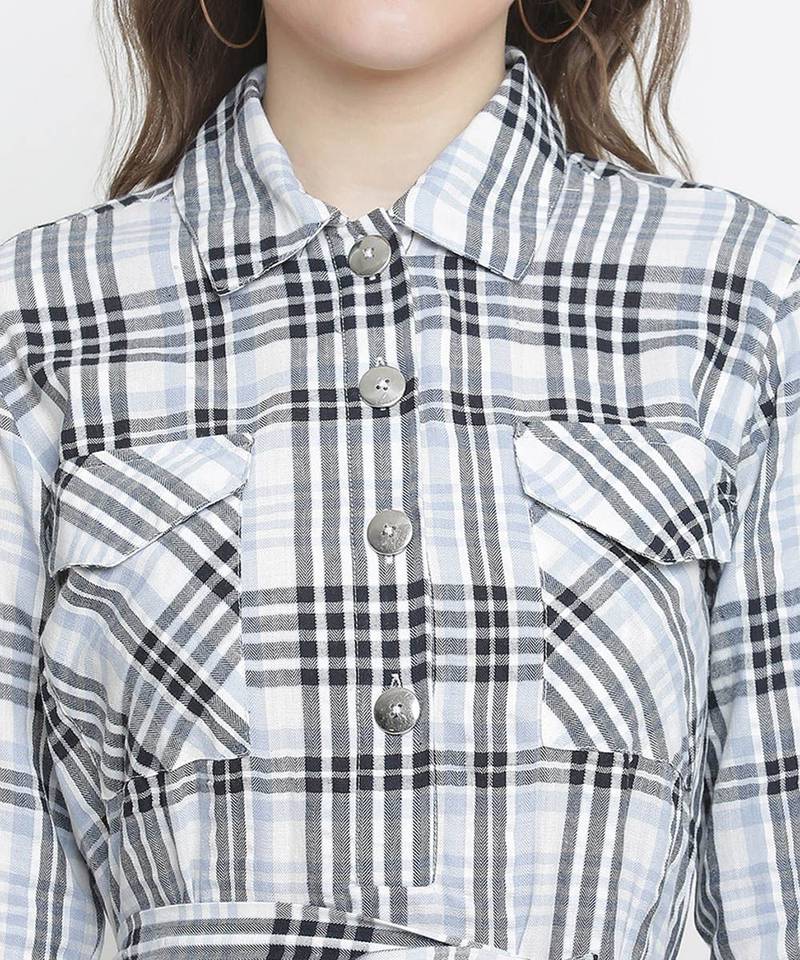 Zang zip check print tie- knot women dress