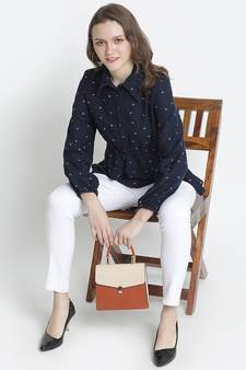 Caramel Blue printed elasticated women Top