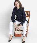 Caramel Blue printed elasticated women Top