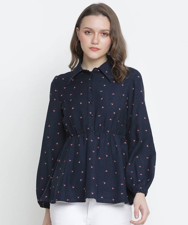 Caramel Blue printed elasticated women Top