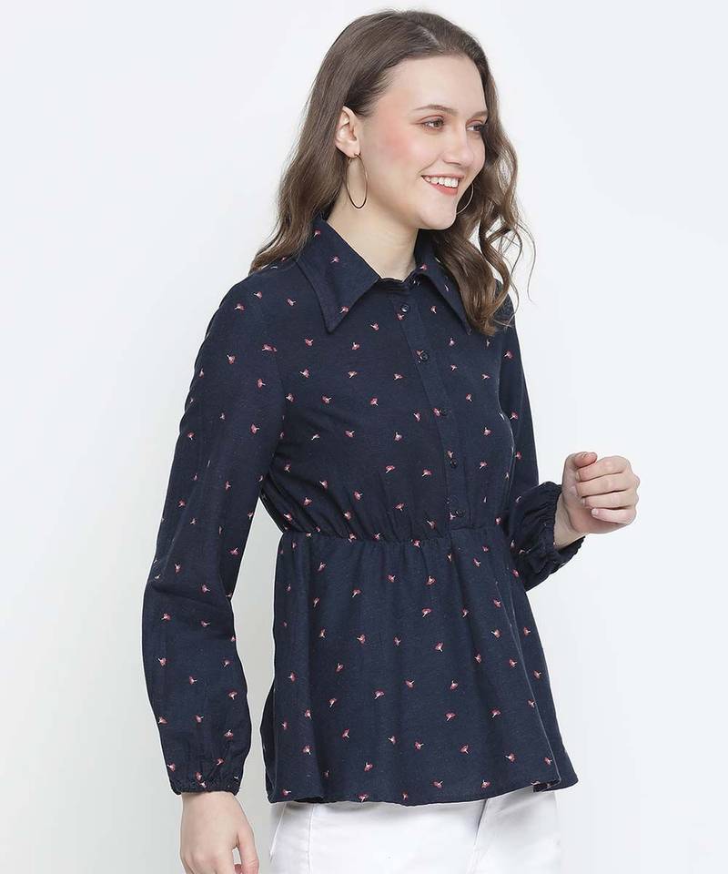 Caramel Blue printed elasticated women Top