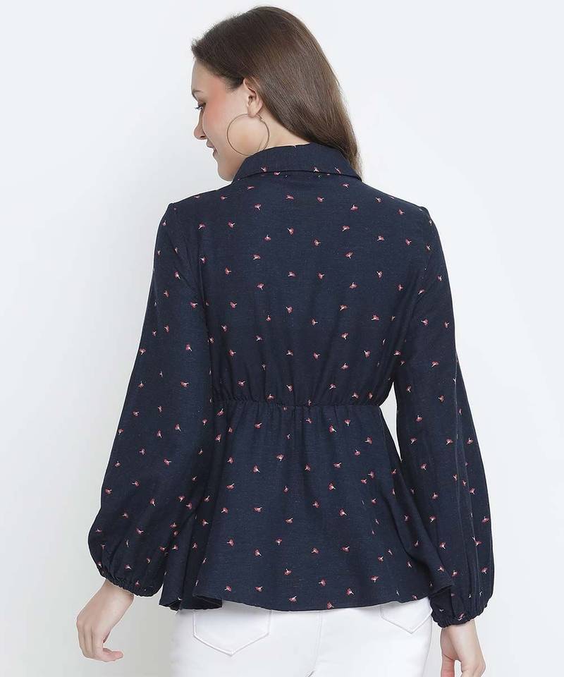 Caramel Blue printed elasticated women Top