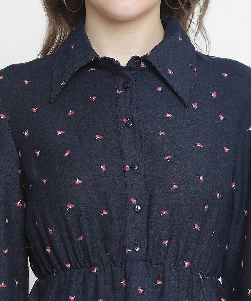 Caramel Blue printed elasticated women Top