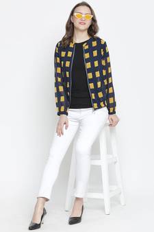 Upside down check print women bomber jacket