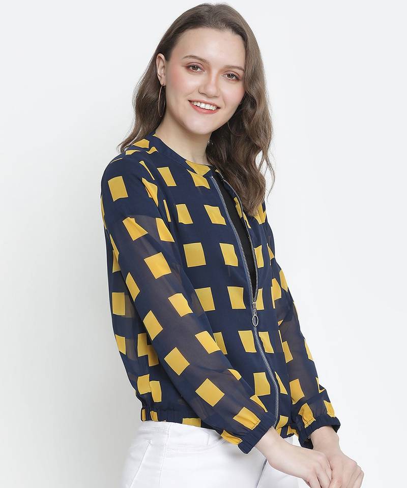 Upside down check print women bomber jacket