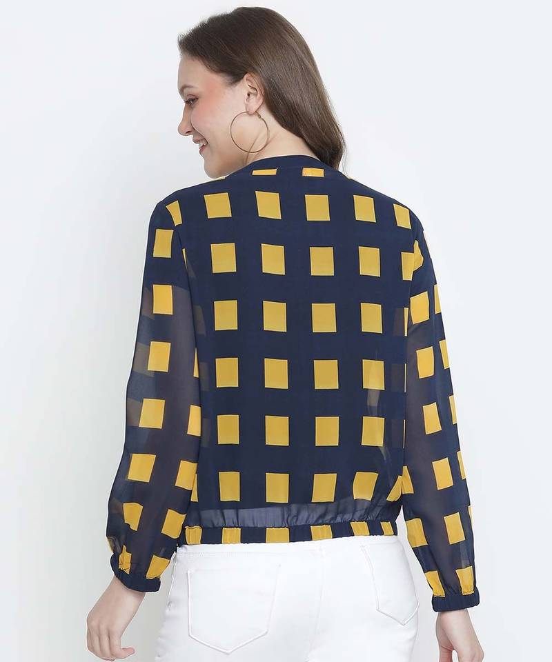 Upside down check print women bomber jacket