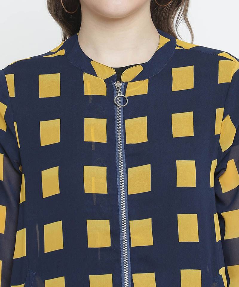 Upside down check print women bomber jacket