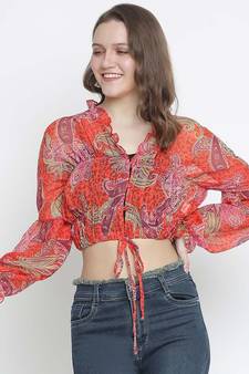 Luminious Orange printed women crop top