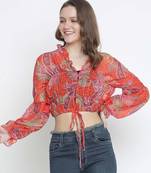 Luminious Orange printed women crop top