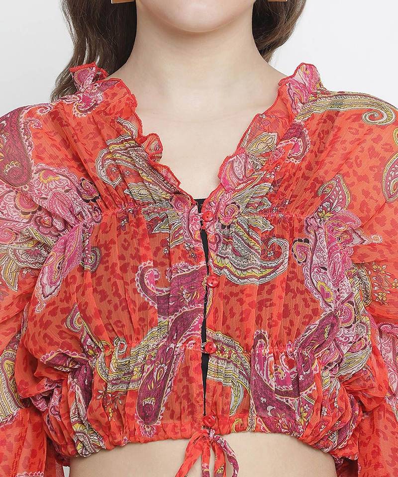 Luminious Orange printed women crop top