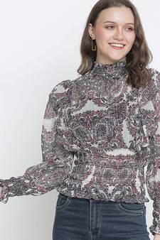 Karalin tropical print smocking women top