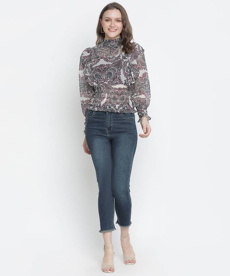 Karalin tropical print smocking women top