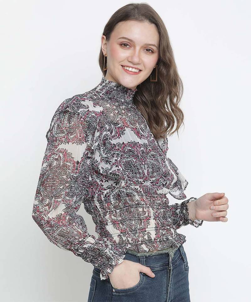 Karalin tropical print smocking women top