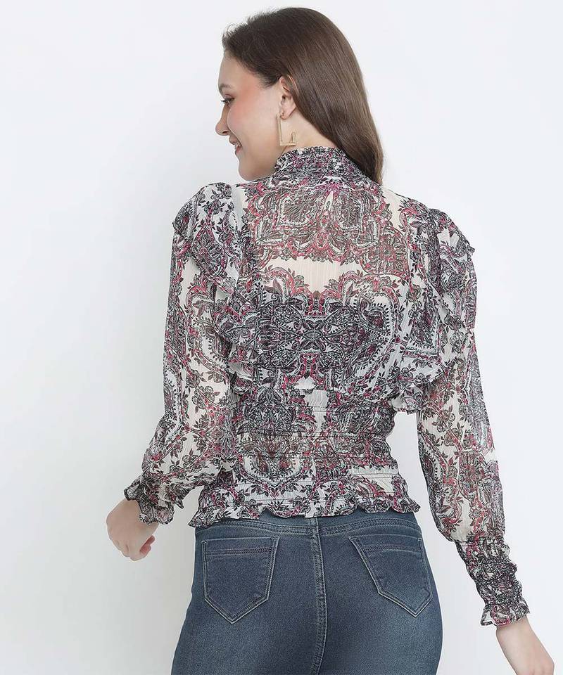 Karalin tropical print smocking women top