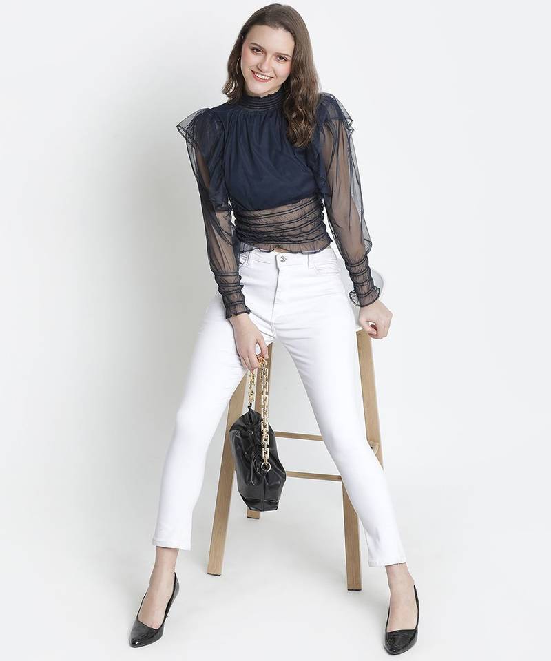 Oceanic classic smocking women Mesh top