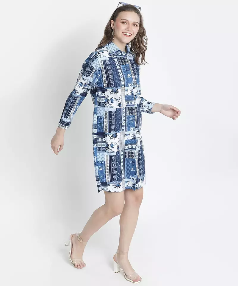 Atlante blue tropical print women dress
