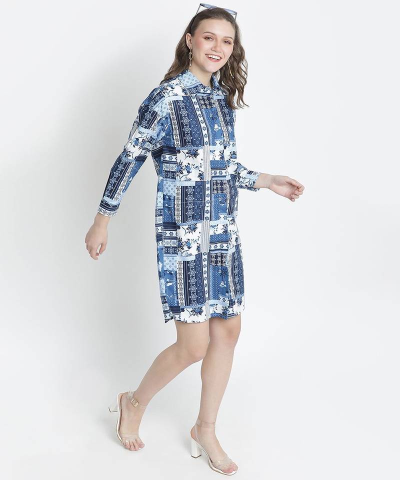 Atlante blue tropical print women dress