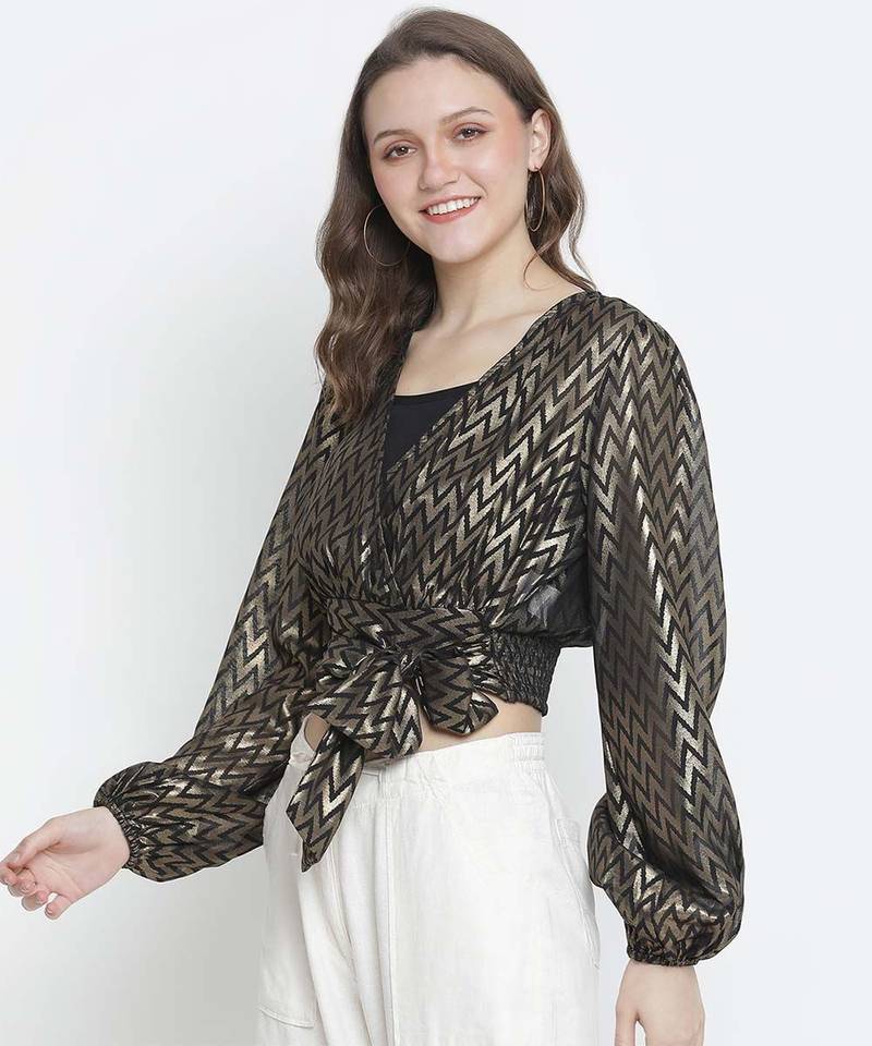 Party haul shimmer tie-knot women top