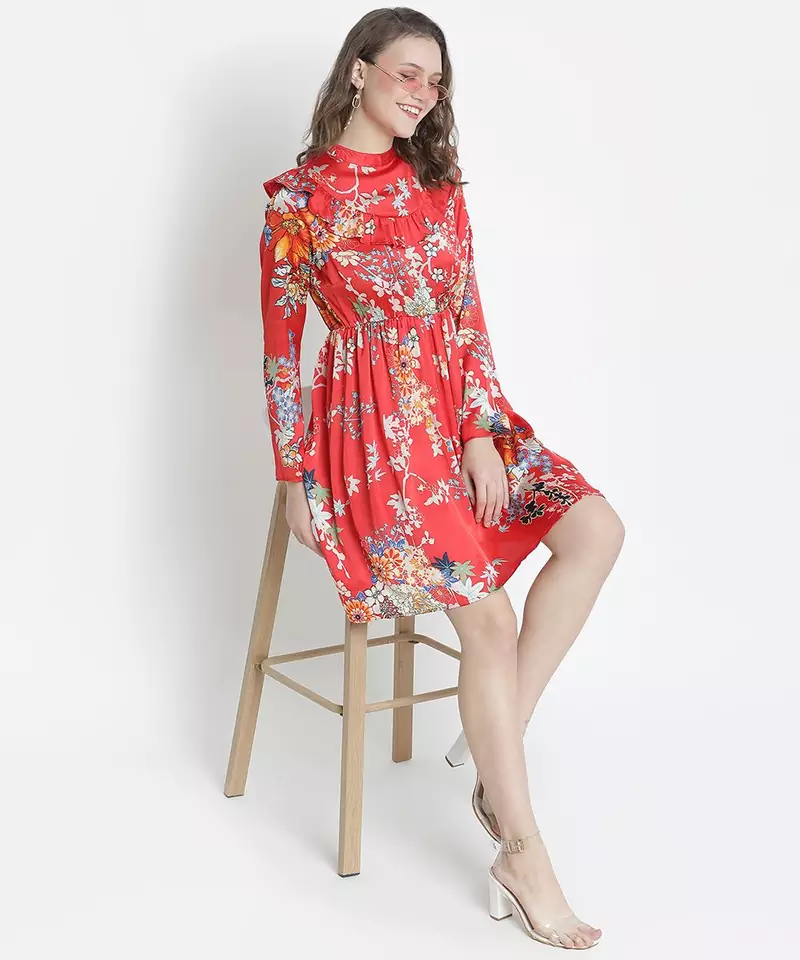Colourpop floral print ruffle women dress