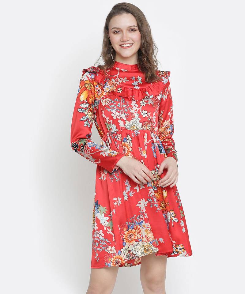 Colourpop floral print ruffle women dress