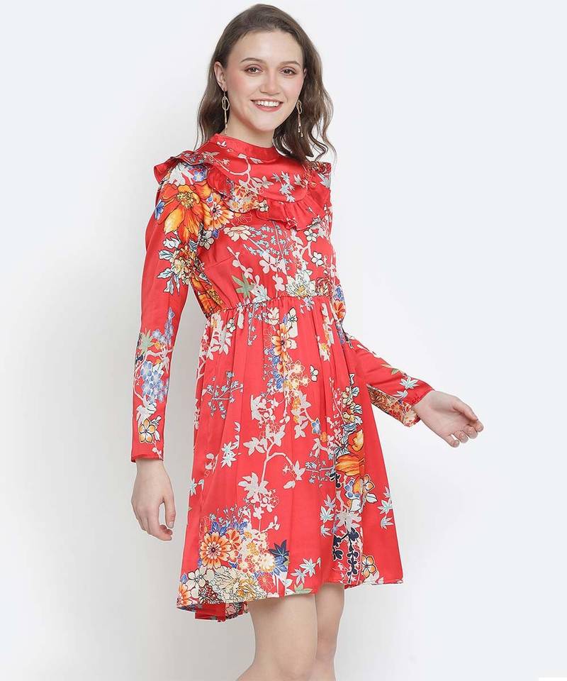 Colourpop floral print ruffle women dress
