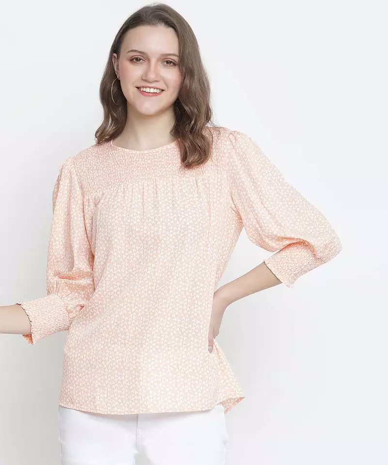 Rock on peach print women Smocking top