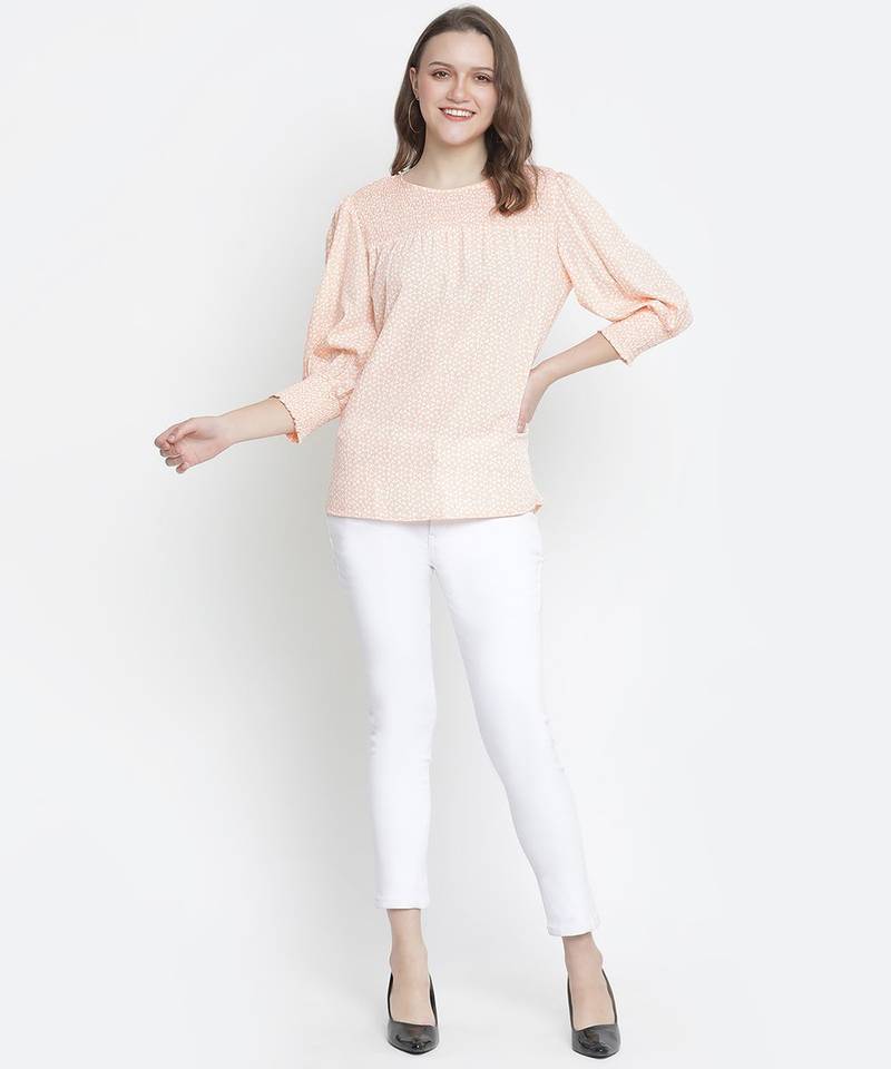 Rock on peach print women Smocking top