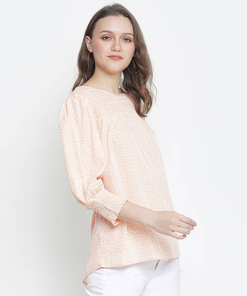 Rock on peach print women Smocking top
