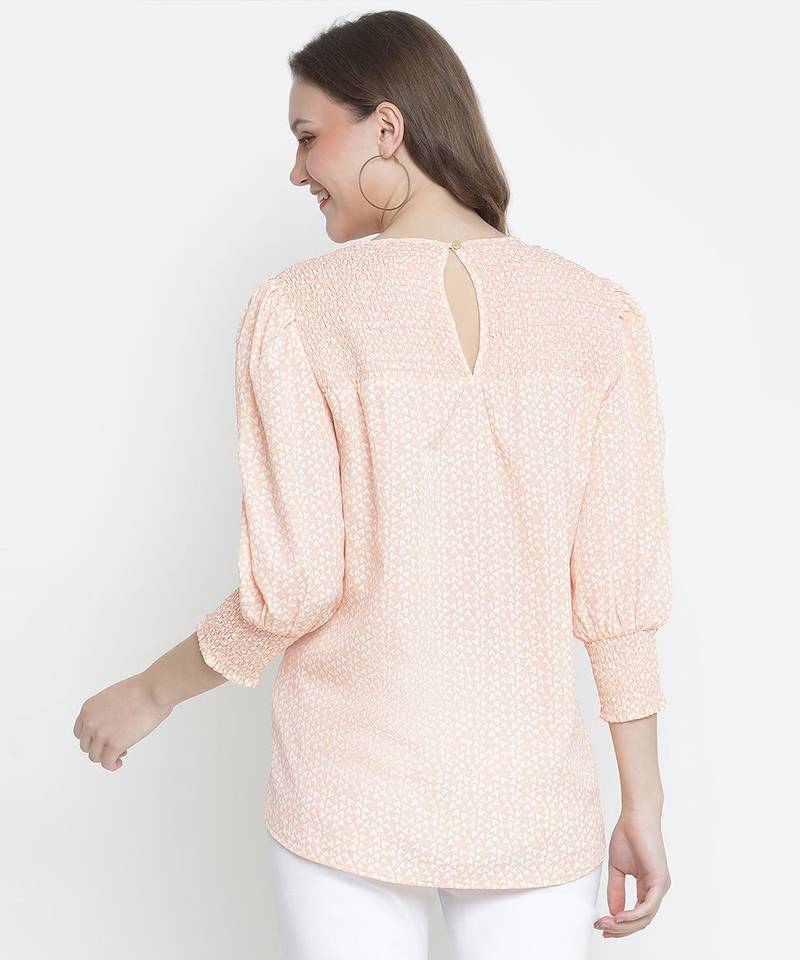 Rock on peach print women Smocking top