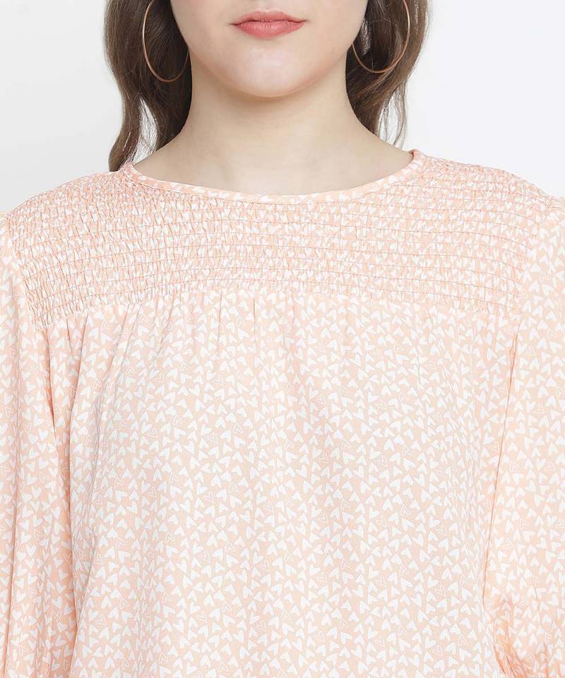 Rock on peach print women Smocking top