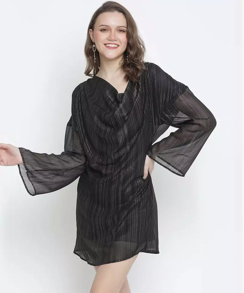 Glossy black party wear women dress