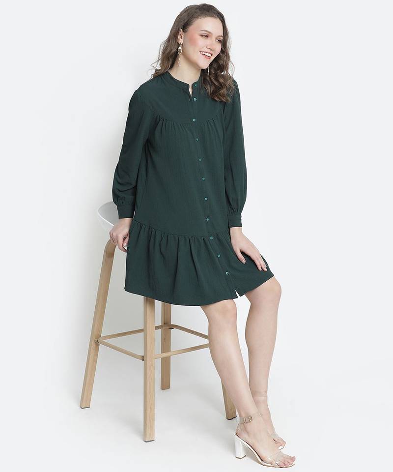 Vancy green button-down women dress