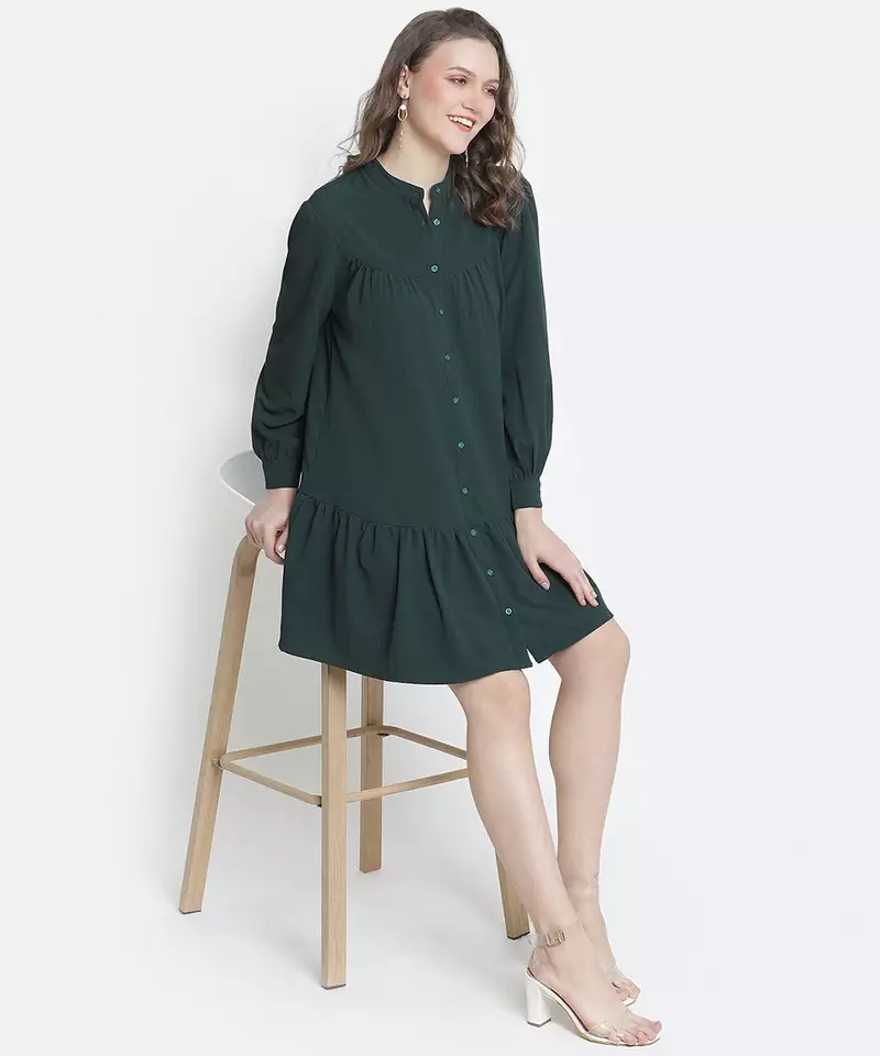 Vancy green button-down women dress